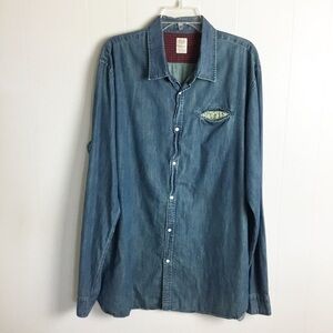 Scotch & Soda Denim Jacket Shirt Size XXL With Floral Pocket Womens